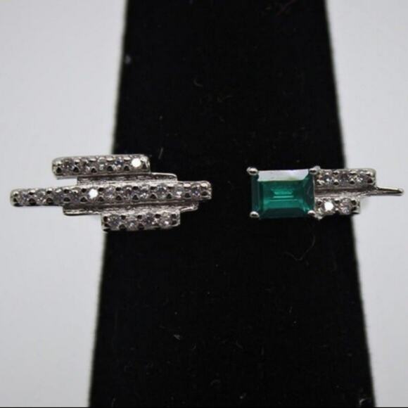 Sterling Jewelry - 925 Sterling Silver Synthetic Gem Cubic Zirconia Open Ring
